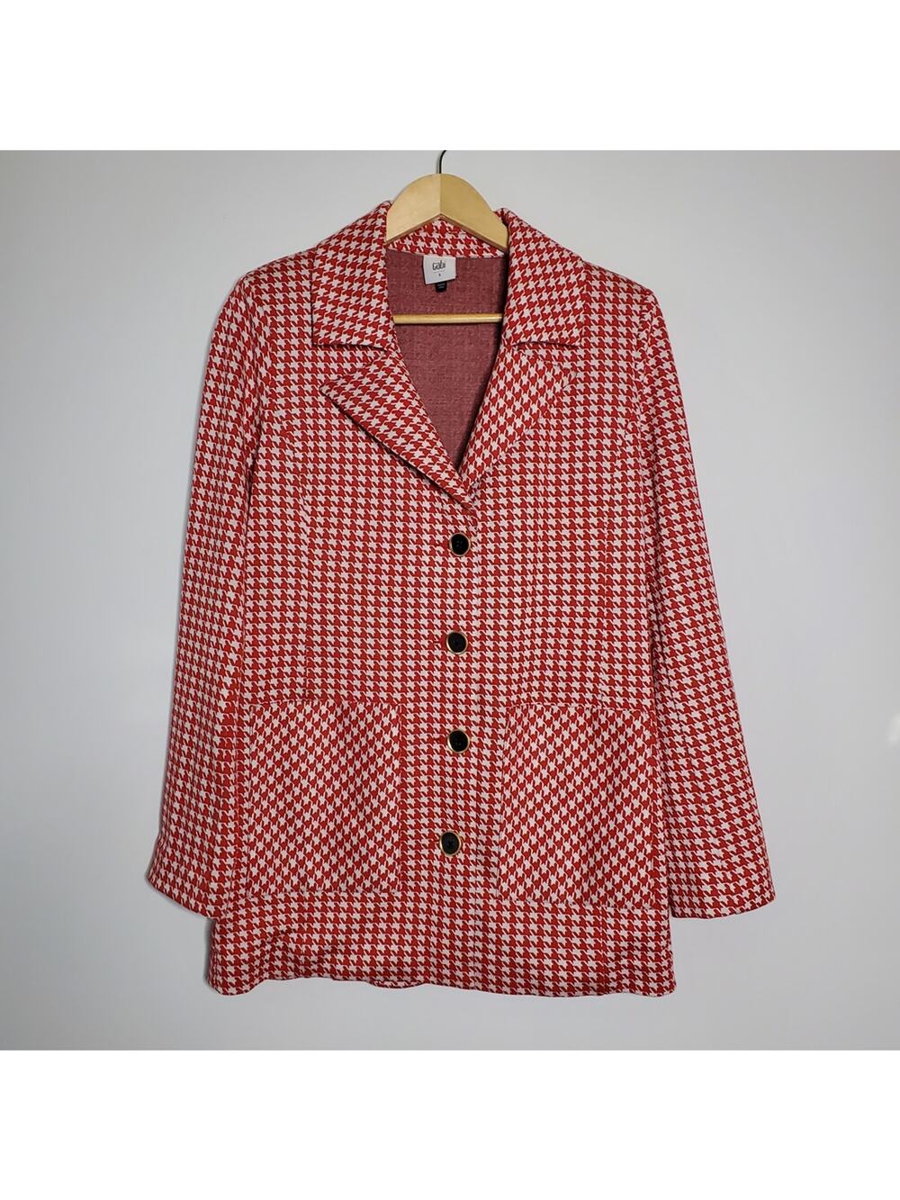 Cabi Houndstooth Jacket # 4249 Red soft white/Ivory long line business casual S